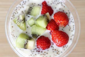 Chia seed pudding with kiwi and strawberries