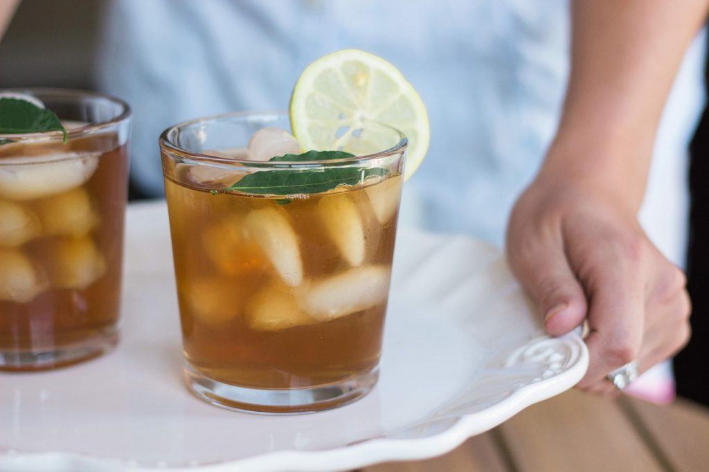 tray of lemon and mint iced tea