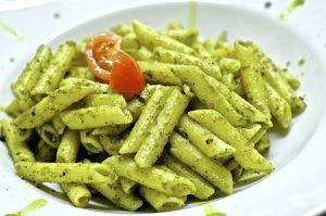 Whole Wheat Penne with Pistachio Pesto and Cherry Tomatoes
