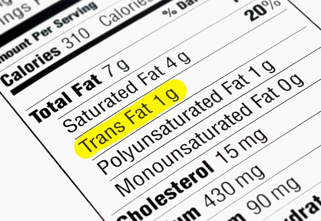 food nutrition label highlighting trans fat