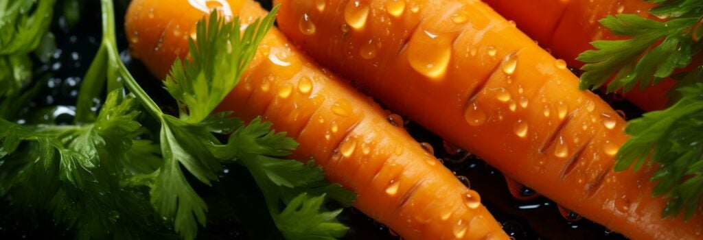 Close up of carrots with water droplets